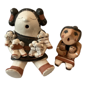 Vintage Handmade Signed Native American Story Teller Pottery Figures- Set of 2