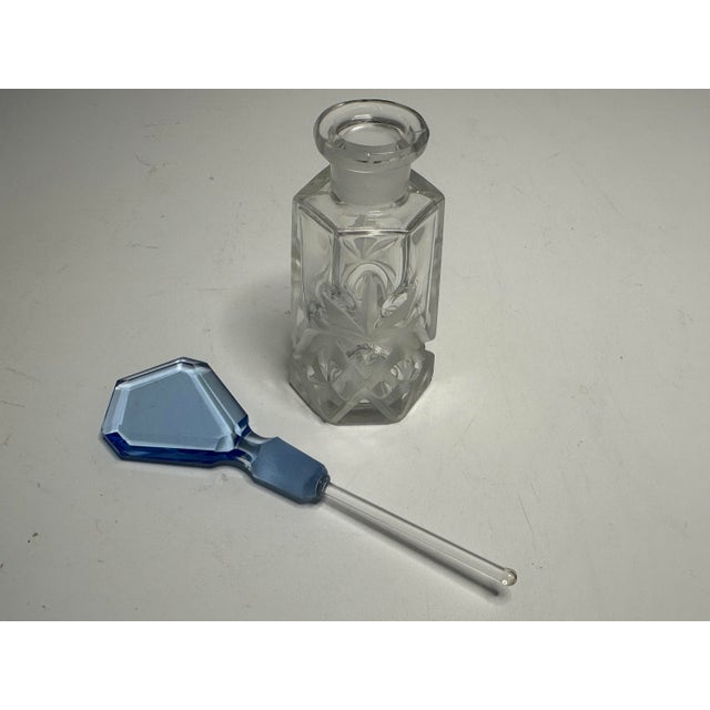 Art Deco Czech Crystal Perfume Bottle with Blue Stopper For Sale - Image 4 of 10