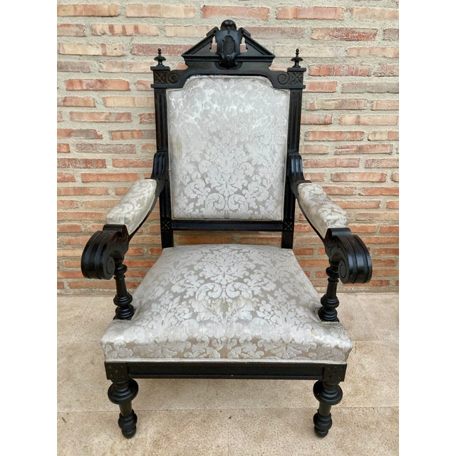 Wood Alphonsine Living Room Set in Ebonized Wood, 1900s, Set of 3 For Sale - Image 7 of 18