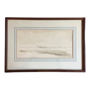 19th Century American Impressionist Hudson River School Sepia Landscape Ink Wash Painting, Framed