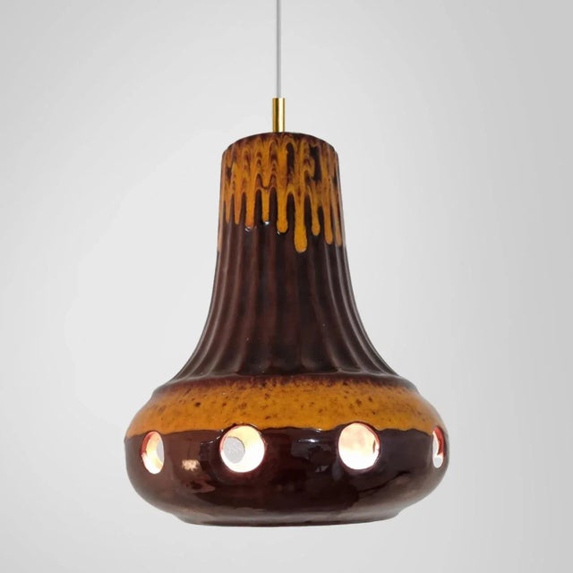 Metal Orange Glazed Ceramic Pendant Lights, Germany, 1970s, Set of 4 For Sale - Image 7 of 13
