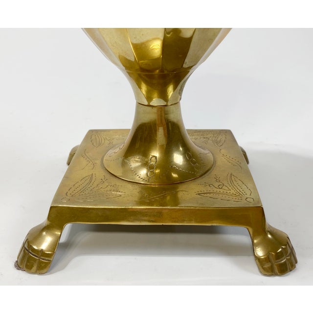 Brass Vintage Neo-Classical Style Lidded Etched Brass Urn For Sale - Image 8 of 8