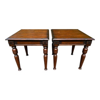 2000's Ralph Lauren Walnut Buckle Side Tables - a Pair by Henredon For Sale