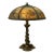 Bradley & Hubbard Reverse-Painted Glass and Patinated Metal Scenic Table Lamp For Sale