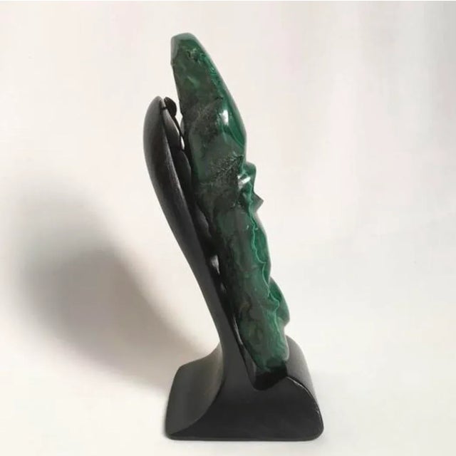 Wood Late 20th Century Malachite Mask Sculpture For Sale - Image 7 of 9