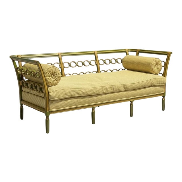 Early 20th- C. Regency Style Carved and Hand Painted Sofa / Settee Down Cushion For Sale