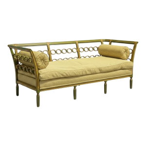 Early 20th- C. Regency Style Carved and Hand Painted Sofa / Settee Down Cushion