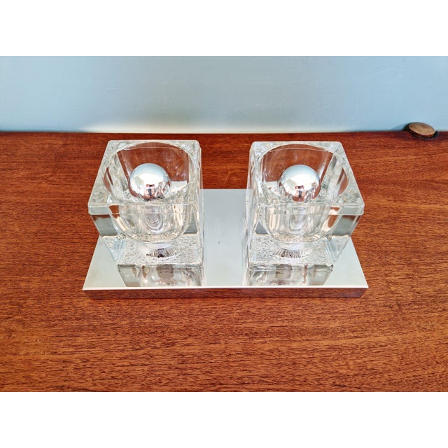 Ice Cube Double Wall Light in Chromed Metal and Glass from Peill & Putzler, 1970 For Sale - Image 17 of 18