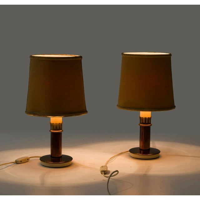 Bedside Lamps in Copper-Plated Brass with Lampshades from Stilnovo, 1960s, Set of 2, in Very Good conditions. Designed...
