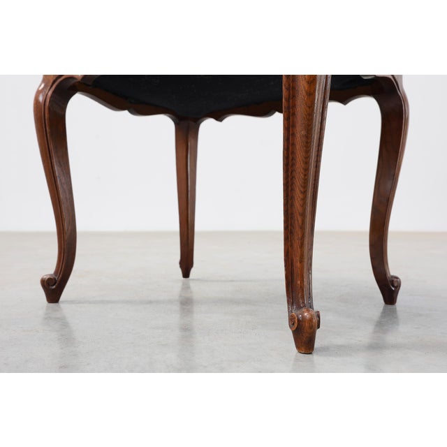Louis XV Style Walnut Stool with Cabriole Legs and Velvet Seat, France, 1950s For Sale - Image 6 of 12
