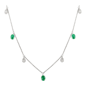 14k White Gold Emerald Diamond Charm Necklace for Her