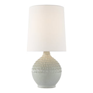 AERIN by Visual Comfort Signature Morava 17" Hand Carved Table Lamp in Volcanic White with Linen Shade For Sale