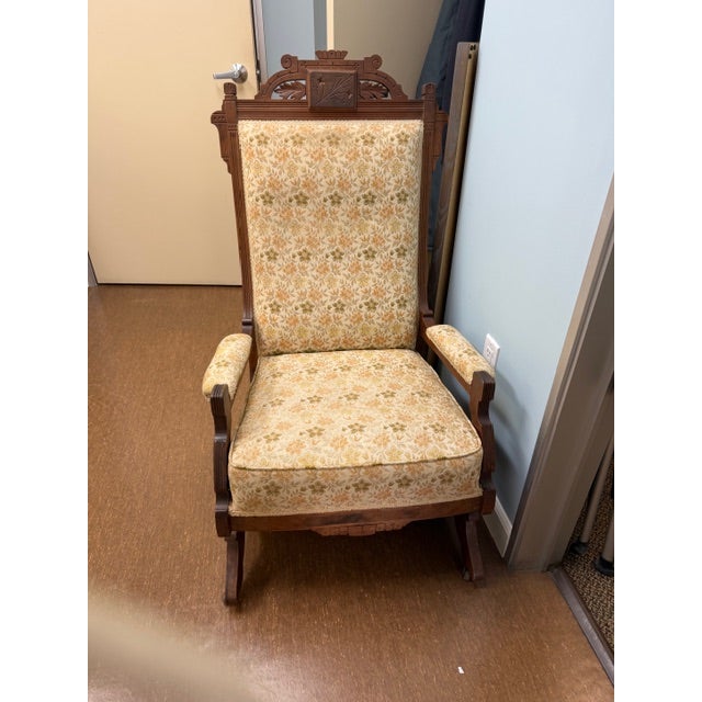 Shabby Chic Antique Platform Eastlake Rocker Seat Plush Cushion For Sale - Image 3 of 5