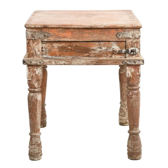 Patinated Wooden Bedside Table, in Good conditions. This piece is designed in the style of the selected designer and/or...
