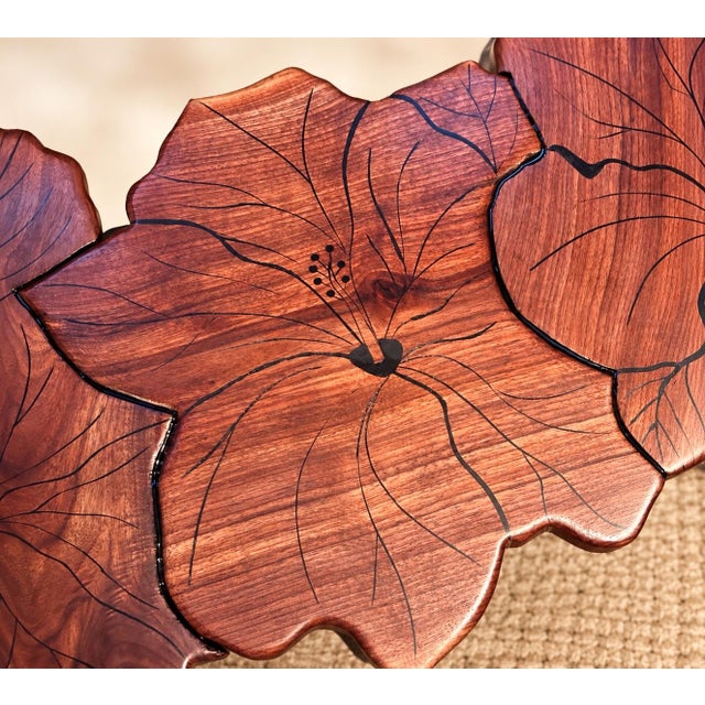 Mid-Century Modern Lumen and Log Hand-Carved Black Walnut "Hibiscus & Hummingbird" Sculptural Coffee Table For Sale - Image 3 of 9