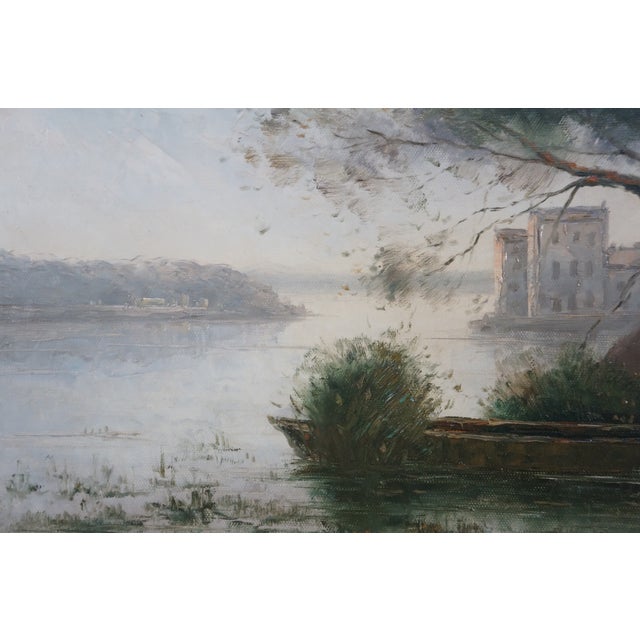 Late 20th Century L. Stephano Signed Impressionist Castle River Landscape Oil Painting 31" For Sale - Image 4 of 13