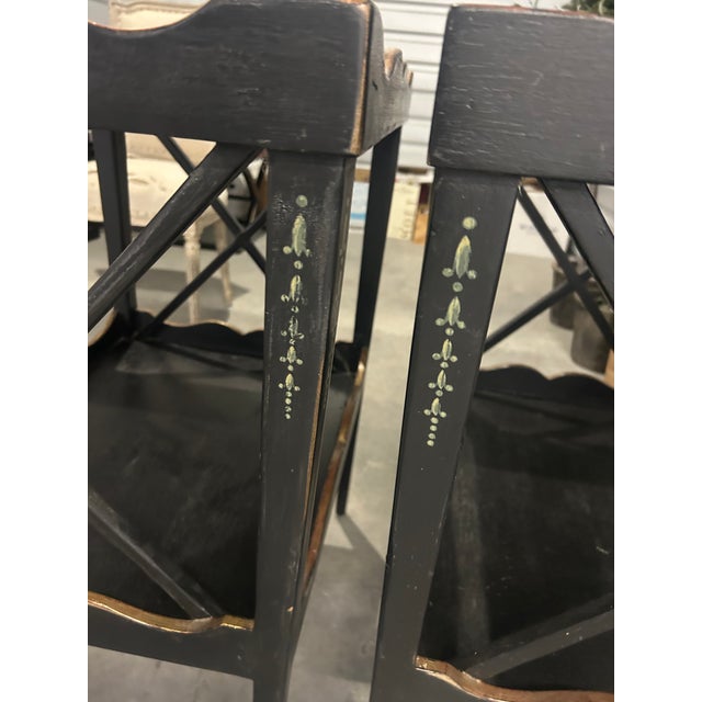 Amy Howard End Tables Black W/ Hand Painted Detail For Sale - Image 4 of 10