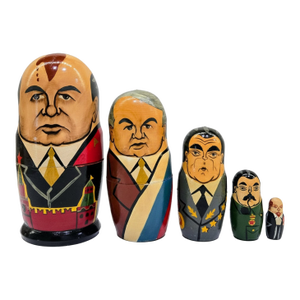 Vintage Russian Political Nesting Dolls, Hand-Painted Moscow 1991, Set of 5