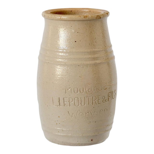 Antique French Neutral Stoneware Mustard Pot For Sale