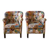 Accent Wing Chairs in Pierre Frey Les Soleil Pour Temoin, a Pair For Sale