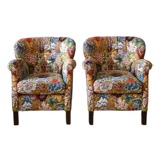 Accent Wing Chairs in Pierre Frey Les Soleil Pour Temoin, a Pair For Sale