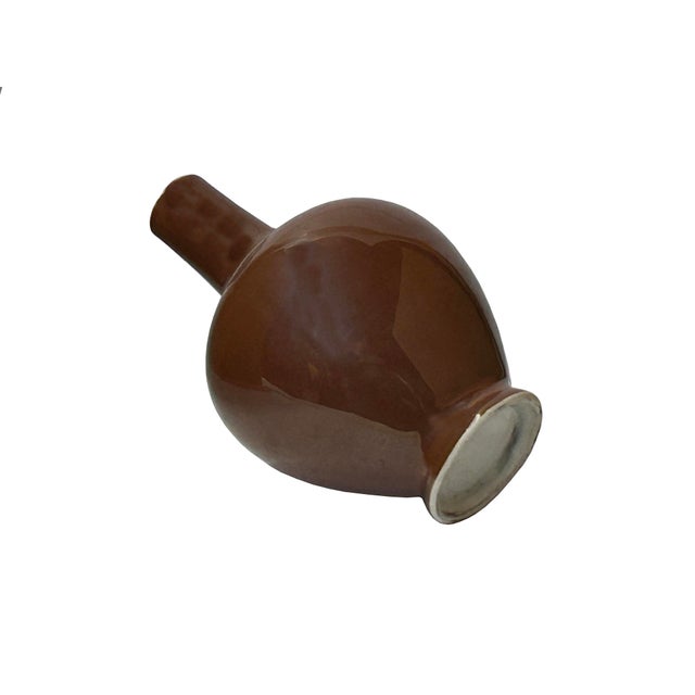1980s 6" Chinese Clay Ceramic Coffee Brown Globular Shape Vessel Small Vase For Sale - Image 5 of 7