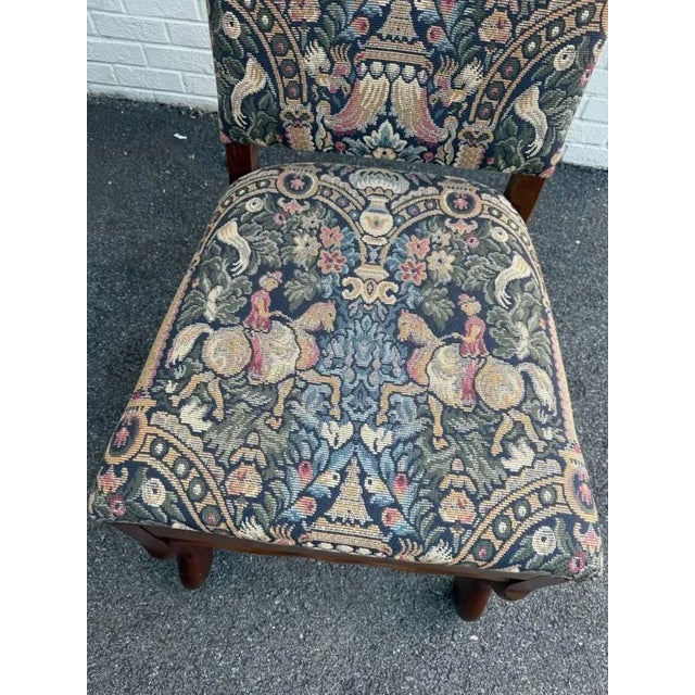Pair of Vintage French Style Hand Pegged Mutton Leg Tapestry Upholstery Chairs. For Sale - Image 9 of 11