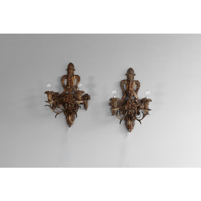 Vintage Wall Lights in Walnut, 1950s, Set of 2 For Sale - Image 6 of 8