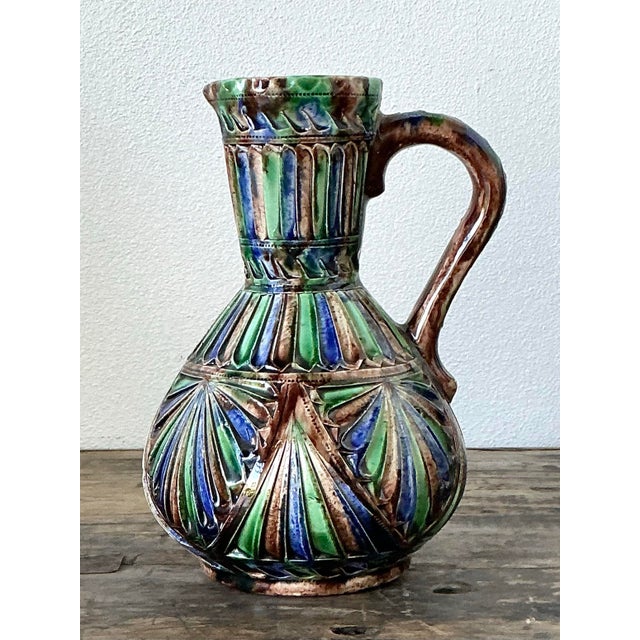 Vintage Hand Painted Glazed Ceramic Pitcher For Sale - Image 11 of 11