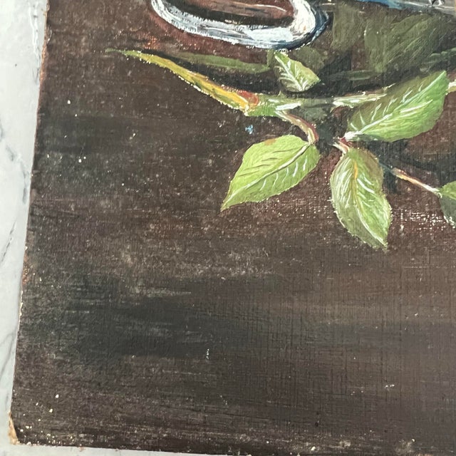 1920s Antique Floral Oil Painting on Board Signed John Allan 1928 For Sale - Image 5 of 8