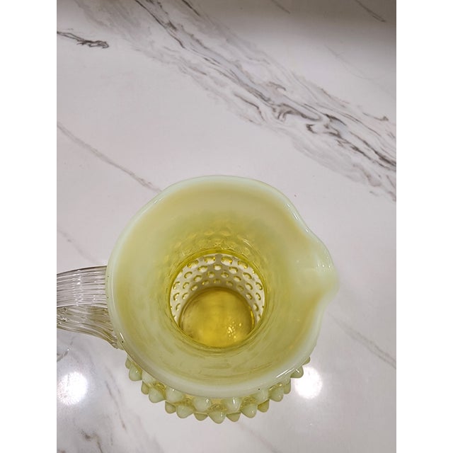 Beautiful Fenton Topaz Hobnail Pitcher From 1940's For Sale - Image 4 of 5