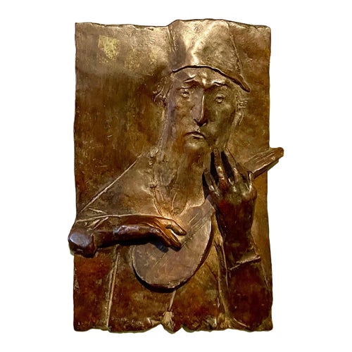 David Aronson, Bronze Sculpture Relief Troubadour Figurative