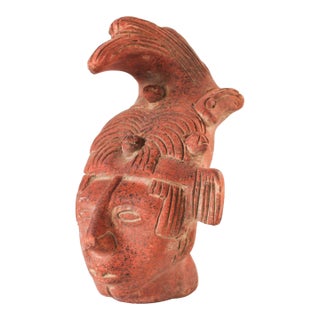 Vintage Terracotta Sculpture Replica of the Head of Kʼinich Janaabʼ Pakal I For Sale