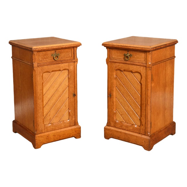 Oak Bedside Cabinets, 1890s, Set of 2 For Sale