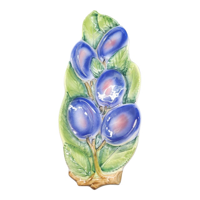 Vintage Italy La Ceramica Hand Painted Pottery Spoon Rest Purple Grapes For Sale