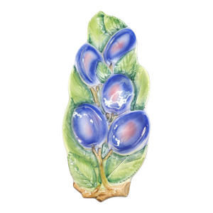Vintage Italy La Ceramica Hand Painted Pottery Spoon Rest Purple Grapes
