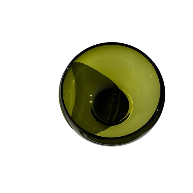 1980s Vintage Hand Blown Green Glass Bowl For Sale - Image 5 of 7