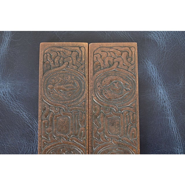 Tiffany Studios New York Zodiac Bronze Blotter Ends With Leather Desk Blotter For Sale - Image 10 of 14