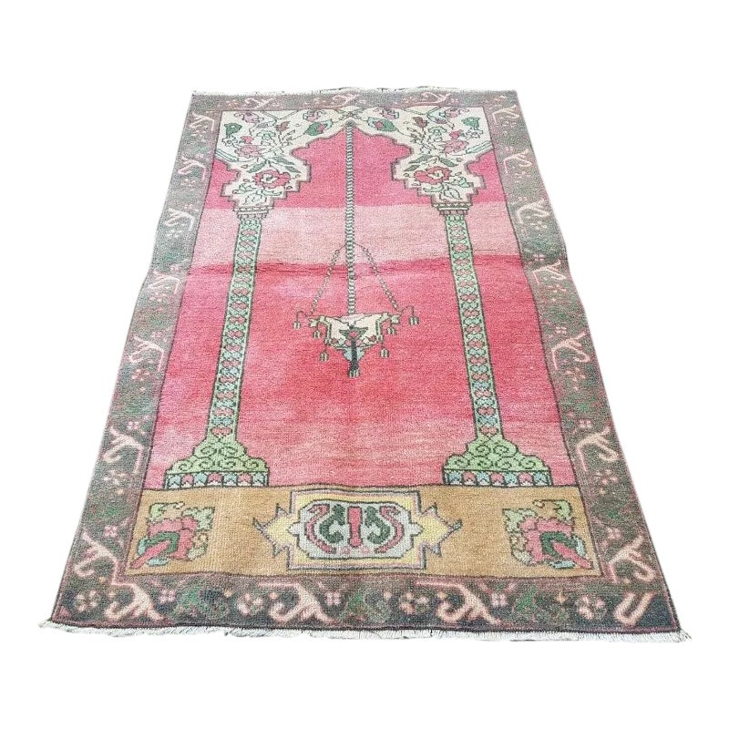 1970s Vintage Handwoven Low Pile Turkish Ushak Rug 3'5'' X 5'4'' | Chairish