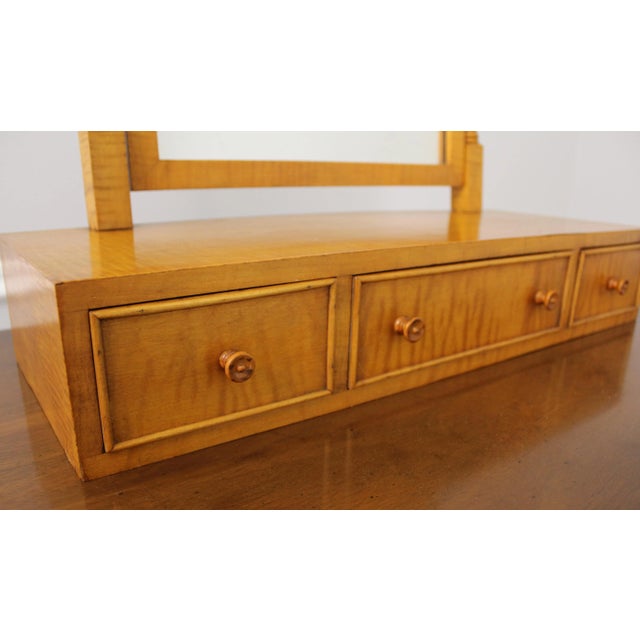 1930s Pierre Doriot Tiger Maple Dresser Top Mirror W. Drawers For Sale - Image 5 of 10