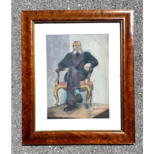 Mid 20th Century Vintage Boho Original Oil Portrait on Board For Sale - Image 5 of 5