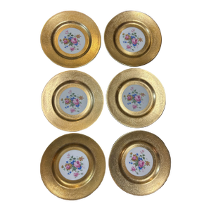 Mid 20th Century Pickard Floral Dinner Plates With Heavy Gold Border- Set of 6