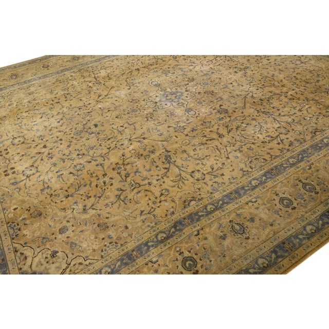 1960s Vintage Persian Tabriz Handmade All-Over Ivory Wool Rug 10 X 13 For Sale In New York - Image 6 of 7