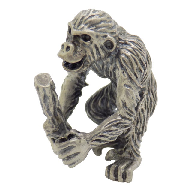 Vintage Italian Handmade Silver Chimpanzee Figurine, Italy, 1970s For Sale