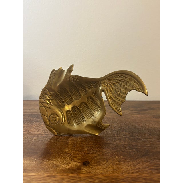 Vintage Mid-Century Solid Brass Fish Ashtray / Ring Dish For Sale - Image 4 of 6