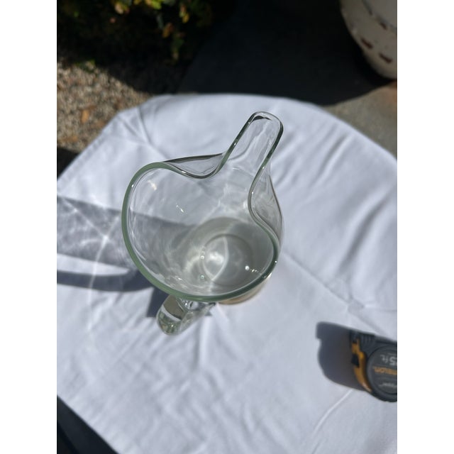 Transparent Vintage Tall Clear Glass Pitcher With Silver Plate Base For Sale - Image 8 of 14