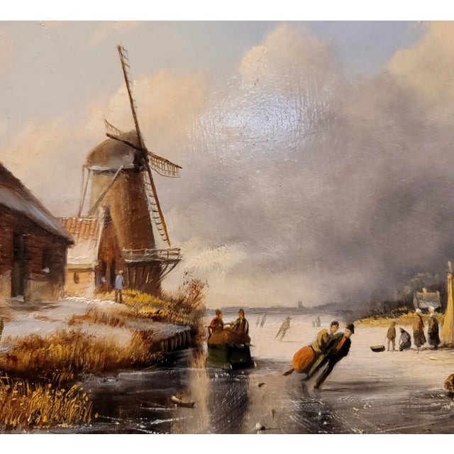 Marinus Cornelis Vermeulen -19th Century Romantic Dutch Winter Landscape-Oil Painting For Sale - Image 4 of 9