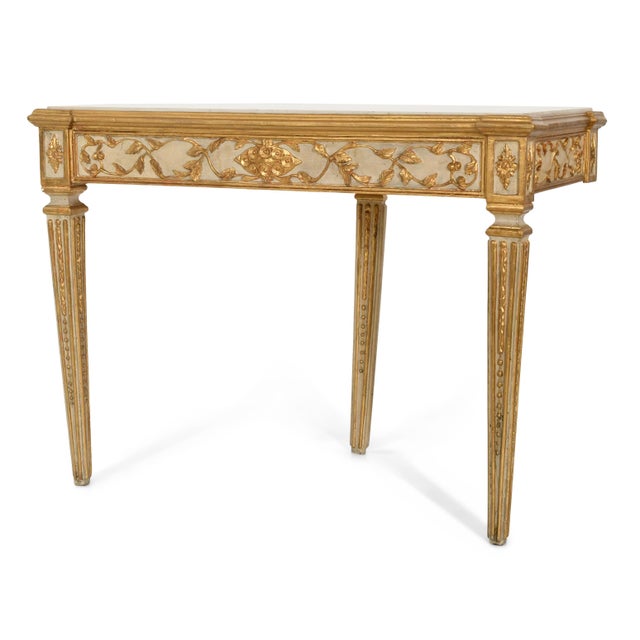 French Italian Painted Giltwood Marble-Top Console / Entry Table Italian, Early to Mid- For Sale - Image 3 of 11