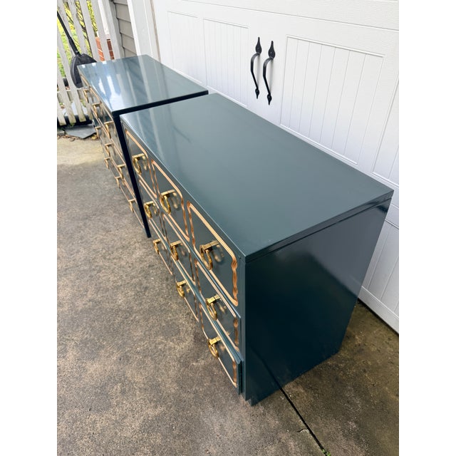 Dorothy Draper Pair of Salamander Lacquered Dorothy Draper Style Espana Chests For Sale - Image 4 of 12