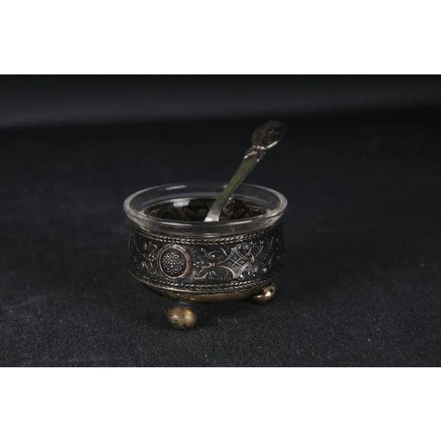 Metal Antique Caviar Bowl in 800 Silver with Spoon, Set of 2 For Sale - Image 7 of 11